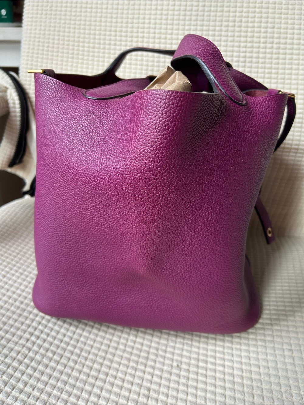 Hermes Picotin Pebbled Leather Shoulder Bag in Plum Magenta-no lock